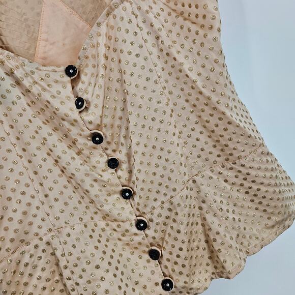 Marc Jacobs y2k Tank Top Pink Gold Metallic Silk Polka Dots Sleeveless Size 8 - Picture 4 of 5